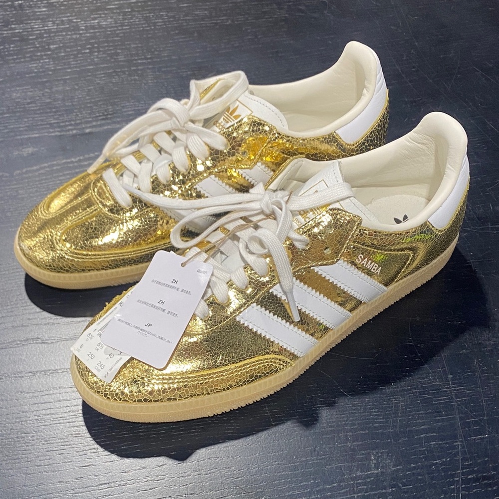 adidas Gold and White Samba Sneakers